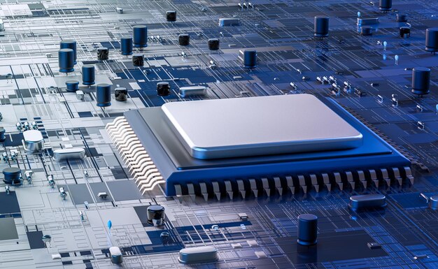 cpu chip motherboard abstract 3d render computer processor chip circuit board with microchips other computer parts 634053 384